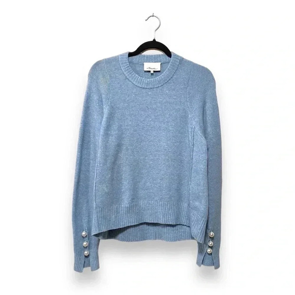 3.1 Phillip Lim Lofty Pullover Sweater Blue Alpaca Pearl Cuffs Size Small - Picture 3 of 7
